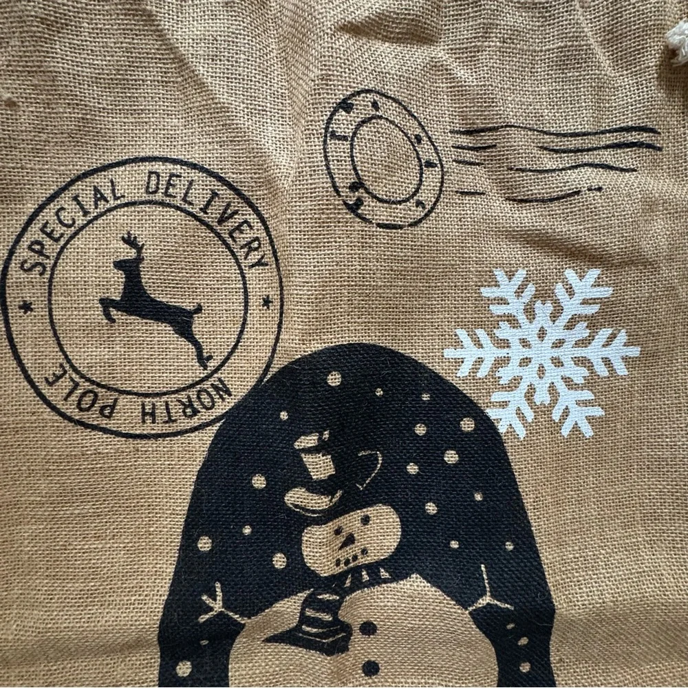 XL Burlap Style Christmas Santa Sack Snowman Special Delivery Gift Bag 33x24